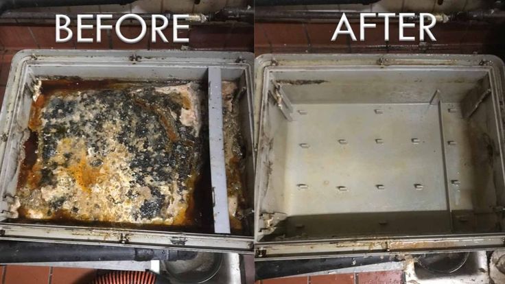 Before and after of a commercial grease trap cleaning